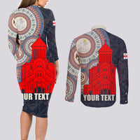 Georgia Independence Day Couples Matching Long Sleeve Bodycon Dress and Long Sleeve Button Shirt Holy Trinity Cathedral of Tbilisi - Wonder Print Shop