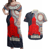 Georgia Independence Day Couples Matching Off Shoulder Maxi Dress and Hawaiian Shirt Holy Trinity Cathedral of Tbilisi - Wonder Print Shop