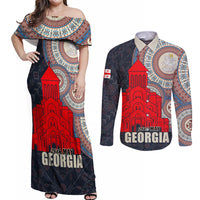 Georgia Independence Day Couples Matching Off Shoulder Maxi Dress and Long Sleeve Button Shirt Holy Trinity Cathedral of Tbilisi - Wonder Print Shop