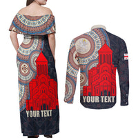 Georgia Independence Day Couples Matching Off Shoulder Maxi Dress and Long Sleeve Button Shirt Holy Trinity Cathedral of Tbilisi - Wonder Print Shop