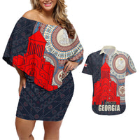 Georgia Independence Day Couples Matching Off Shoulder Short Dress and Hawaiian Shirt Holy Trinity Cathedral of Tbilisi - Wonder Print Shop