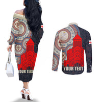 Georgia Independence Day Couples Matching Off The Shoulder Long Sleeve Dress and Long Sleeve Button Shirt Holy Trinity Cathedral of Tbilisi