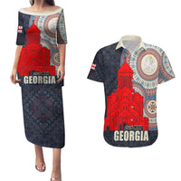 Georgia Independence Day Couples Matching Puletasi and Hawaiian Shirt Holy Trinity Cathedral of Tbilisi - Wonder Print Shop