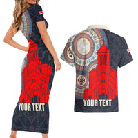 Georgia Independence Day Couples Matching Short Sleeve Bodycon Dress and Hawaiian Shirt Holy Trinity Cathedral of Tbilisi - Wonder Print Shop
