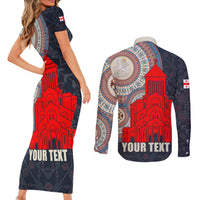Georgia Independence Day Couples Matching Short Sleeve Bodycon Dress and Long Sleeve Button Shirt Holy Trinity Cathedral of Tbilisi - Wonder Print Shop