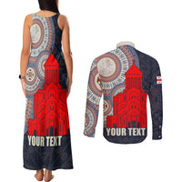 Georgia Independence Day Couples Matching Tank Maxi Dress and Long Sleeve Button Shirt Holy Trinity Cathedral of Tbilisi - Wonder Print Shop