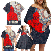 Georgia Independence Day Family Matching Off Shoulder Short Dress and Hawaiian Shirt Holy Trinity Cathedral of Tbilisi - Wonder Print Shop