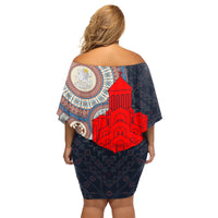 Georgia Independence Day Family Matching Off Shoulder Short Dress and Hawaiian Shirt Holy Trinity Cathedral of Tbilisi - Wonder Print Shop