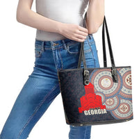 Georgia Independence Day Leather Tote Bag Holy Trinity Cathedral of Tbilisi - Wonder Print Shop