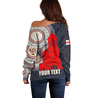 Georgia Independence Day Off Shoulder Sweater Holy Trinity Cathedral of Tbilisi - Wonder Print Shop