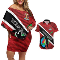 Personalized Trinidad and Tobago Archery Couples Matching Off Shoulder Short Dress and Hawaiian Shirt Archery On The Move