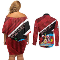 Personalized Trinidad and Tobago Archery Couples Matching Off Shoulder Short Dress and Long Sleeve Button Shirt Archery On The Move