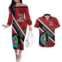 Personalized Trinidad and Tobago Archery Couples Matching Off The Shoulder Long Sleeve Dress and Hawaiian Shirt Archery On The Move