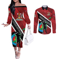 Personalized Trinidad and Tobago Archery Couples Matching Off The Shoulder Long Sleeve Dress and Long Sleeve Button Shirt Archery On The Move