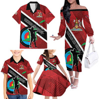 Personalized Trinidad and Tobago Archery Family Matching Off The Shoulder Long Sleeve Dress and Hawaiian Shirt Archery On The Move