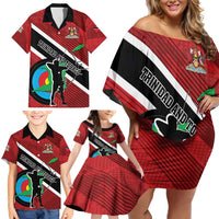 Personalized Trinidad and Tobago Archery Family Matching Off Shoulder Short Dress and Hawaiian Shirt Archery On The Move