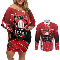 Custom Canada Baseball Couples Matching Off Shoulder Short Dress and Long Sleeve Button Shirt Go Champion The Maple Leaf