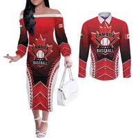 Custom Canada Baseball Couples Matching Off The Shoulder Long Sleeve Dress and Long Sleeve Button Shirt Go Champion The Maple Leaf
