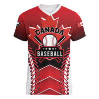 Custom Canada Baseball Women V-Neck T-Shirt Go Champion The Maple Leaf
