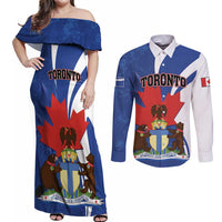Personalised Canada Toronto Couples Matching Off Shoulder Maxi Dress and Long Sleeve Button Shirt Maple Leaf Diversity Our Strength