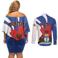 Personalised Canada Toronto Couples Matching Off Shoulder Short Dress and Long Sleeve Button Shirt Maple Leaf Diversity Our Strength