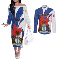 Personalised Canada Toronto Couples Matching Off The Shoulder Long Sleeve Dress and Long Sleeve Button Shirt Maple Leaf Diversity Our Strength