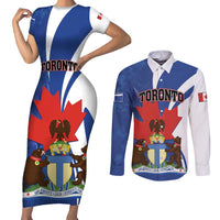 Personalised Canada Toronto Couples Matching Short Sleeve Bodycon Dress and Long Sleeve Button Shirt Maple Leaf Diversity Our Strength