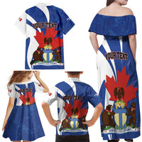 Personalised Canada Toronto Family Matching Off Shoulder Maxi Dress and Hawaiian Shirt Maple Leaf Diversity Our Strength