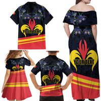 Personalized Belgium Iris Day Family Matching Off Shoulder Maxi Dress and Hawaiian Shirt Royaume de Belgique Coat Of Arms - Wonder Print Shop