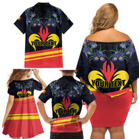 Personalized Belgium Iris Day Family Matching Off Shoulder Short Dress and Hawaiian Shirt Royaume de Belgique Coat Of Arms - Wonder Print Shop