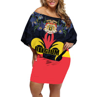 Personalized Belgium Iris Day Family Matching Off Shoulder Short Dress and Hawaiian Shirt Royaume de Belgique Coat Of Arms - Wonder Print Shop