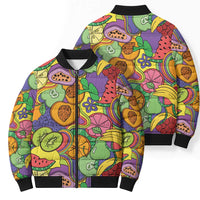 Hawaii Fruits Hippie Style Bomber Puffer Jacket Vibrant Colorful