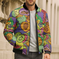 Hawaii Fruits Hippie Style Bomber Puffer Jacket Vibrant Colorful