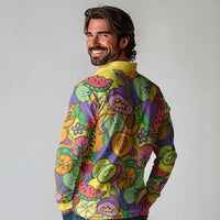 Hawaii Fruits Hippie Style Long Sleeve Polo Shirt Vibrant Colorful