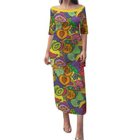 Hawaii Fruits Hippie Style Puletasi Vibrant Colorful