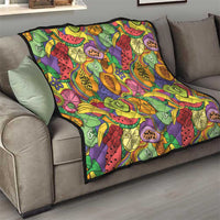 Hawaii Fruits Hippie Style Quilt Vibrant Colorful