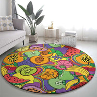 Hawaii Fruits Hippie Style Round Carpet Vibrant Colorful
