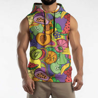Hawaii Fruits Hippie Style Sleeveless Hoodie Vibrant Colorful