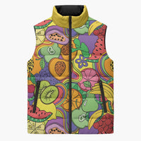 Hawaii Fruits Hippie Style Sleeveless Puffer Jacket Vibrant Colorful