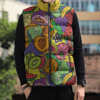 Hawaii Fruits Hippie Style Sleeveless Puffer Jacket Vibrant Colorful