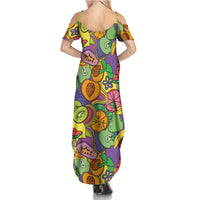 Hawaii Fruits Hippie Style Summer Maxi Dress Vibrant Colorful