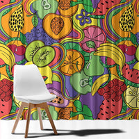 Hawaii Fruits Hippie Style Window Curtain Vibrant Colorful