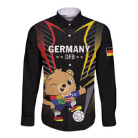 Personalized Germany 2024 Football Long Sleeve Button Shirt DFB Team Black Version - Wonder Print Shop