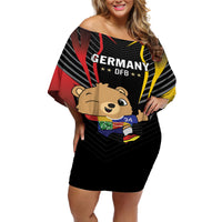 Personalized Germany 2024 Football Off Shoulder Short Dress DFB Team Black Version - Wonder Print Shop