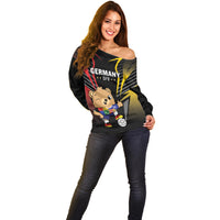 Personalized Germany 2024 Football Off Shoulder Sweater DFB Team Black Version - Wonder Print Shop