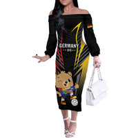 Personalized Germany 2024 Football Off The Shoulder Long Sleeve Dress DFB Team Black Version - Wonder Print Shop