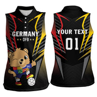 Personalized Germany 2024 Football Women Sleeveless Polo Shirt DFB Team Black Version - Wonder Print Shop