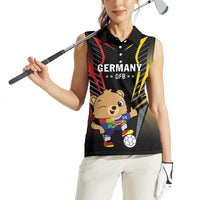 Personalized Germany 2024 Football Women Sleeveless Polo Shirt DFB Team Black Version - Wonder Print Shop