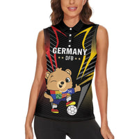 Personalized Germany 2024 Football Women Sleeveless Polo Shirt DFB Team Black Version - Wonder Print Shop