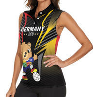 Personalized Germany 2024 Football Women Sleeveless Polo Shirt DFB Team Black Version - Wonder Print Shop